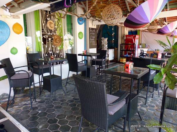 Cote Plage in Kep, Cambodia.  Hotel, Bar, Restaurant, Boutique, and Bathrooms.