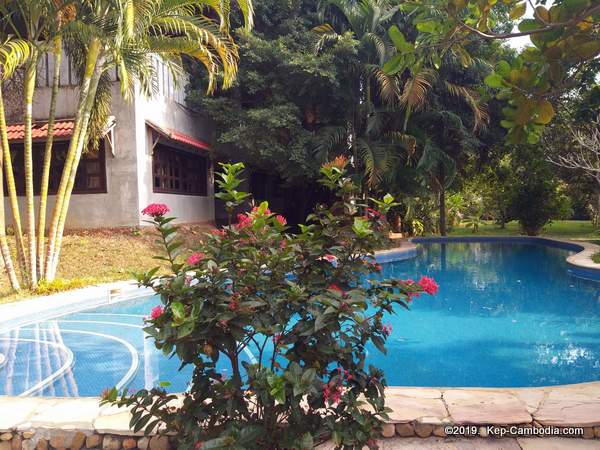 Le Flamboyant Resort in Kep, Cambodia.  Bungalow and Restaurant.  Hotel.